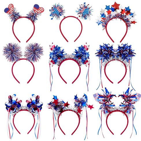 JATEBI 9 PCS Patriotic Head Boppers Headband, 4th of July Party Favors, Hair Red White Blue Accessories Headwear for Independence Day Memorial Day in Kuwait