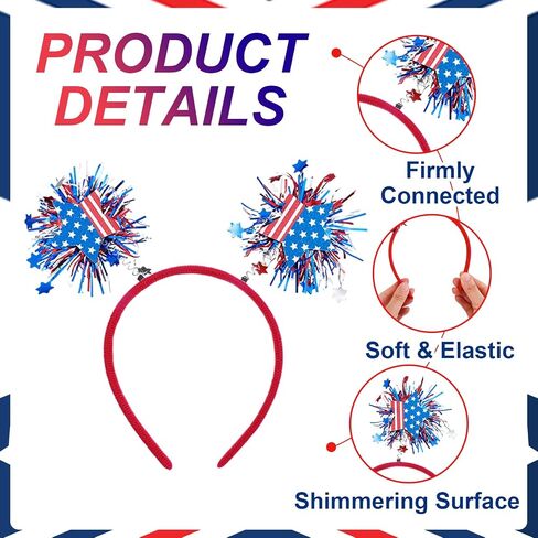 JATEBI 9 PCS Patriotic Head Boppers Headband, 4th of July Party Favors, Hair Red White Blue Accessories Headwear for Independence Day Memorial Day in Kuwait