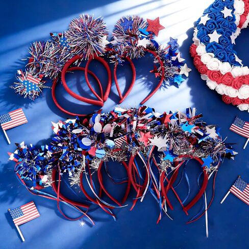 JATEBI 9 PCS Patriotic Head Boppers Headband, 4th of July Party Favors, Hair Red White Blue Accessories Headwear for Independence Day Memorial Day in Kuwait