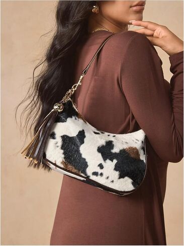 RoseSeek Women's Faux Fur Cow Print Shoulder Bag with Tassel Pendant Retro Y2k Handbags Underarm Bags in Saudi Arabia