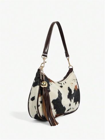 RoseSeek Women's Faux Fur Cow Print Shoulder Bag with Tassel Pendant Retro Y2k Handbags Underarm Bags in Saudi Arabia