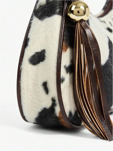 RoseSeek Women's Faux Fur Cow Print Shoulder Bag with Tassel Pendant Retro Y2k Handbags Underarm Bags in Saudi Arabia
