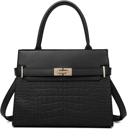 Featuring Crocodile Texture Stylish Women Top Handle Bags for Office Commute Made with Durable Genuine Leather in Kuwait