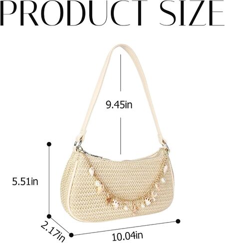 Women's Boho Seashell Pearl Beaded Straw Clutch Purse Summer Woven Beach Bag Vacation Shoulder Handbags in Saudi Arabia