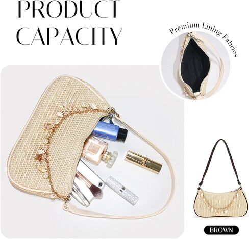 Women's Boho Seashell Pearl Beaded Straw Clutch Purse Summer Woven Beach Bag Vacation Shoulder Handbags in Saudi Arabia