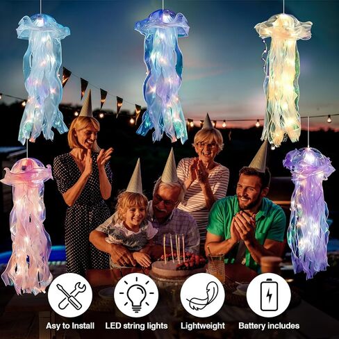 5 Pcs Jellyfish Decor Jellyfish Lanterns Lamp Hanging Jelly Fish Decoration for Mermaid Theme Party Under The Sea Party Birthday Under Sea Mermaid Wedding Decor(Blue, Purple, Pink, White, Green) in Saudi Arabia