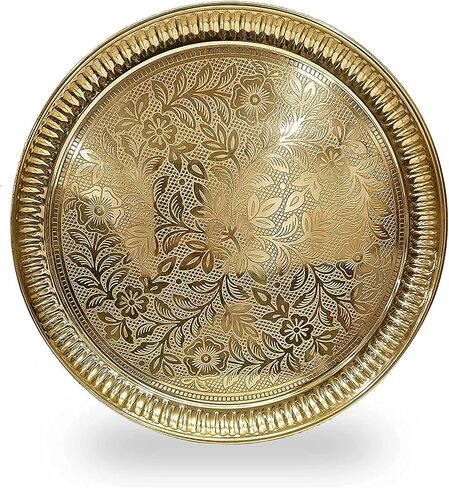 NOBILITY Pure Brass Pooja Thali 10 Inch Puja Plate Arti Thali Set Traditional Handcrafted For Diwali Home Office Mandir Wedding Return Gift Items in Kuwait