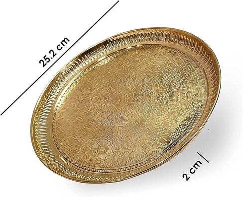 NOBILITY Pure Brass Pooja Thali 10 Inch Puja Plate Arti Thali Set Traditional Handcrafted For Diwali Home Office Mandir Wedding Return Gift Items in Kuwait
