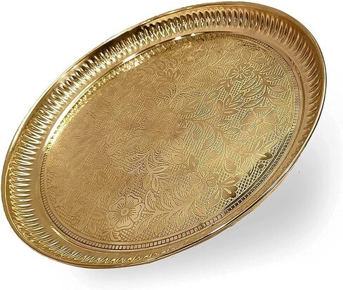 NOBILITY Pure Brass Pooja Thali 10 Inch Puja Plate Arti Thali Set Traditional Handcrafted For Diwali Home Office Mandir Wedding Return Gift Items in Kuwait