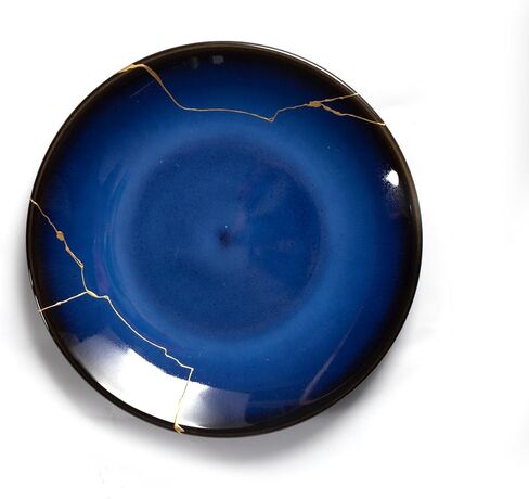 Authentic Kintsugi Bowl with Genuine 24K Gold, Kintsugi Pottery,Handcrafted Japanese Wabi Sabi Zen Decor, Deep Blue Ceramic, Healing and Resilience Gift in Kuwait