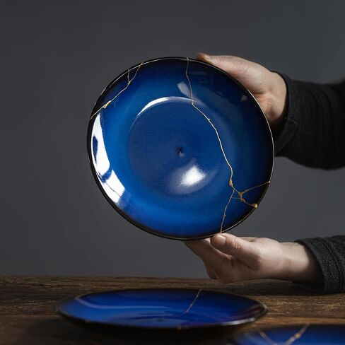 Authentic Kintsugi Bowl with Genuine 24K Gold, Kintsugi Pottery,Handcrafted Japanese Wabi Sabi Zen Decor, Deep Blue Ceramic, Healing and Resilience Gift in Kuwait