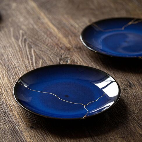 Authentic Kintsugi Bowl with Genuine 24K Gold, Kintsugi Pottery,Handcrafted Japanese Wabi Sabi Zen Decor, Deep Blue Ceramic, Healing and Resilience Gift in Kuwait