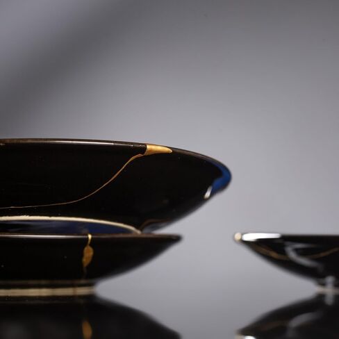 Authentic Kintsugi Bowl with Genuine 24K Gold, Kintsugi Pottery,Handcrafted Japanese Wabi Sabi Zen Decor, Deep Blue Ceramic, Healing and Resilience Gift in Kuwait