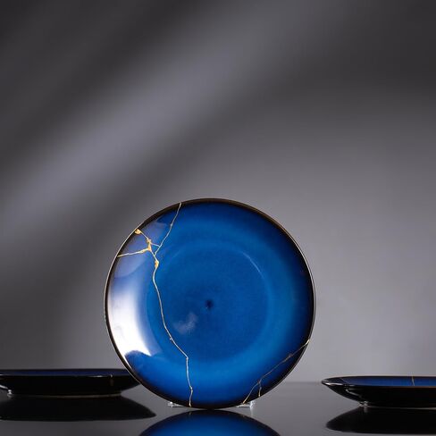 Authentic Kintsugi Bowl with Genuine 24K Gold, Kintsugi Pottery,Handcrafted Japanese Wabi Sabi Zen Decor, Deep Blue Ceramic, Healing and Resilience Gift in Kuwait