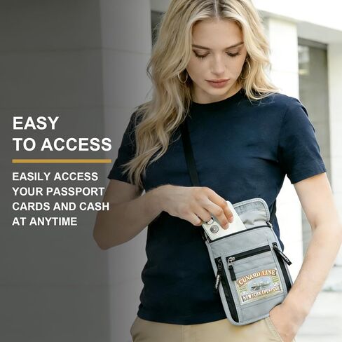 محفظة رقبة للسفر مع خاصية حجب RFID وحامل جواز السفر - حقيبة مخفية ذات سعة كبيرة للهاتف والنقود والبطاقات والهوية | مقاس نحيف، منظم مضاد للسرقة للمطارات ومشاهدة المعالم السياحية in Kuwait