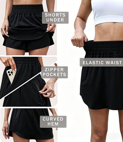 Halife Athletic Skorts for Women with Pockets High Waist Curved Hem Workout Golf Tennis Skirts with Shorts in Kuwait