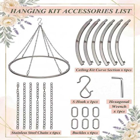 Ceiling Drapes Hanging Kit, 24 Inch Silver Metal Ceiling Canopy Hoop Hardware Kit, Ceiling Draping for Ceiling Drape Hanging Hoop Ring Kit for Wedding Ceremony Ceiling Decorations in Saudi Arabia