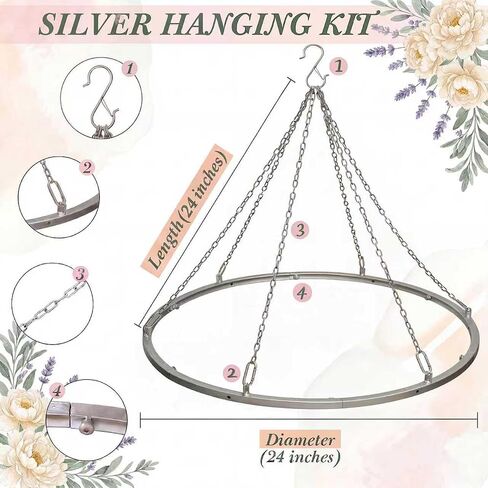 Ceiling Drapes Hanging Kit, 24 Inch Silver Metal Ceiling Canopy Hoop Hardware Kit, Ceiling Draping for Ceiling Drape Hanging Hoop Ring Kit for Wedding Ceremony Ceiling Decorations in Saudi Arabia