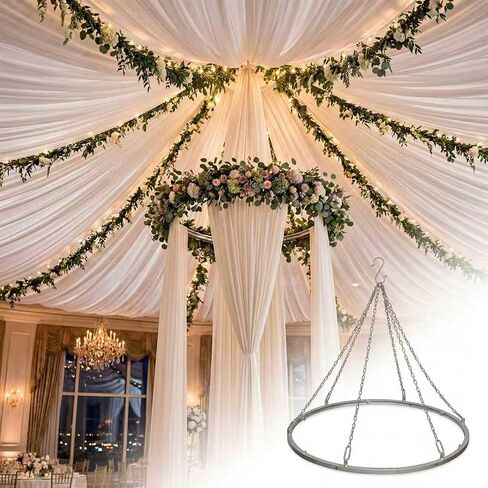 Ceiling Drapes Hanging Kit, 24 Inch Silver Metal Ceiling Canopy Hoop Hardware Kit, Ceiling Draping for Ceiling Drape Hanging Hoop Ring Kit for Wedding Ceremony Ceiling Decorations in Saudi Arabia