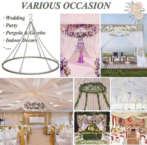 Ceiling Drapes Hanging Kit, 24 Inch Silver Metal Ceiling Canopy Hoop Hardware Kit, Ceiling Draping for Ceiling Drape Hanging Hoop Ring Kit for Wedding Ceremony Ceiling Decorations in Saudi Arabia