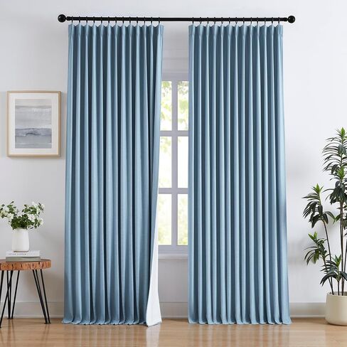 Memory Trained Pinch Pleated Curtains Blue 84 Inch Length Flax Linen Full Blackout Curtains for Living Room, 2 Layers Thermal Insulated Drapes for Bedroom with Back Tab 2 Panels 40"W x 84"L in Saudi Arabia