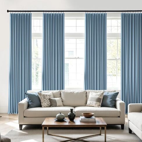 Memory Trained Pinch Pleated Curtains Blue 84 Inch Length Flax Linen Full Blackout Curtains for Living Room, 2 Layers Thermal Insulated Drapes for Bedroom with Back Tab 2 Panels 40"W x 84"L in Saudi Arabia