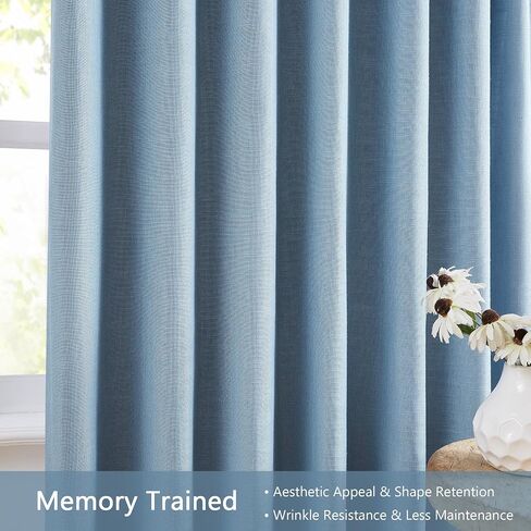 Memory Trained Pinch Pleated Curtains Blue 84 Inch Length Flax Linen Full Blackout Curtains for Living Room, 2 Layers Thermal Insulated Drapes for Bedroom with Back Tab 2 Panels 40"W x 84"L in Saudi Arabia