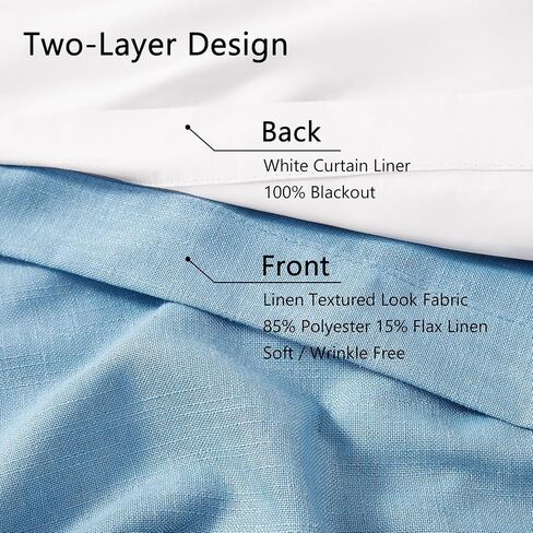 Memory Trained Pinch Pleated Curtains Blue 84 Inch Length Flax Linen Full Blackout Curtains for Living Room, 2 Layers Thermal Insulated Drapes for Bedroom with Back Tab 2 Panels 40"W x 84"L in Saudi Arabia