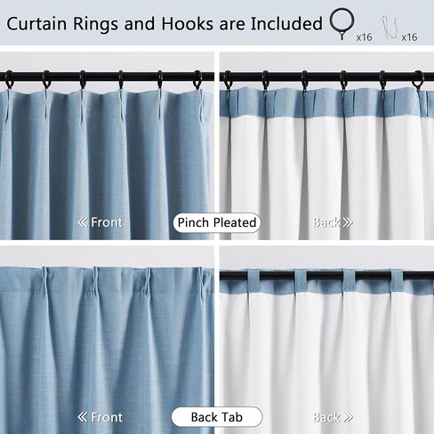 Memory Trained Pinch Pleated Curtains Blue 84 Inch Length Flax Linen Full Blackout Curtains for Living Room, 2 Layers Thermal Insulated Drapes for Bedroom with Back Tab 2 Panels 40"W x 84"L in Saudi Arabia