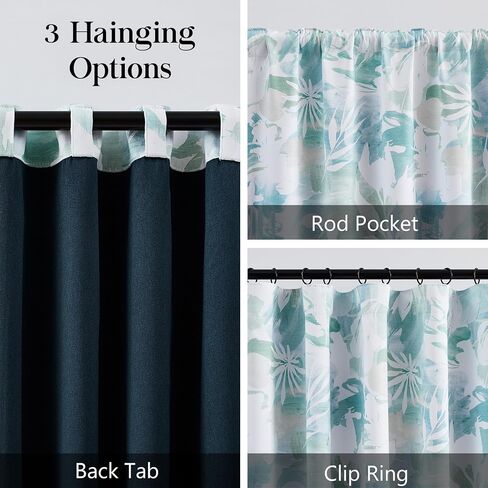 Coastal Blue White Blackout Curtains for Bedroom 90" Aqua Abstract Leaf Floral Print Bontical Thermal Insulated Window Drapes for Living Room Nursery, Rod Pocket Back Tab, 52x90, 2 Panels Teal in Saudi Arabia