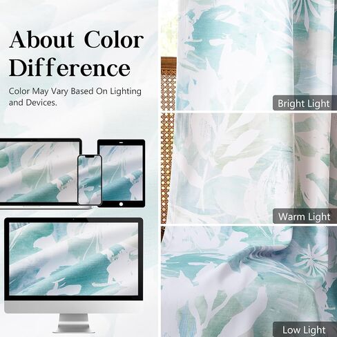 Coastal Blue White Blackout Curtains for Bedroom 90" Aqua Abstract Leaf Floral Print Bontical Thermal Insulated Window Drapes for Living Room Nursery, Rod Pocket Back Tab, 52x90, 2 Panels Teal in Saudi Arabia