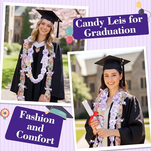 Spakon 19 Pcs Graduation Leis 2026 Graduation Ribbon Candy Lei Kit Class of 2026 Grad Money Leis Ribbon Double Lei Necklace in Kuwait