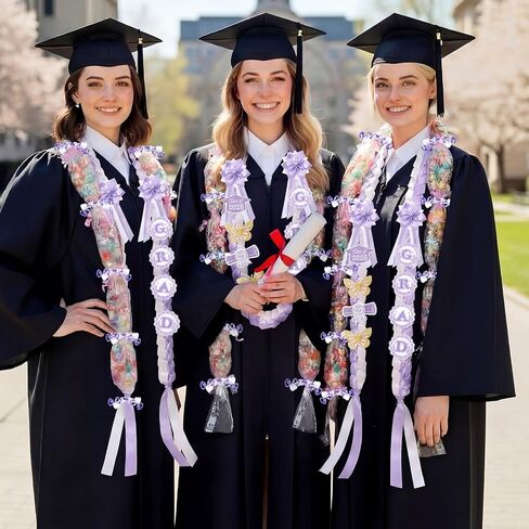 Spakon 19 Pcs Graduation Leis 2026 Graduation Ribbon Candy Lei Kit Class of 2026 Grad Money Leis Ribbon Double Lei Necklace in Kuwait