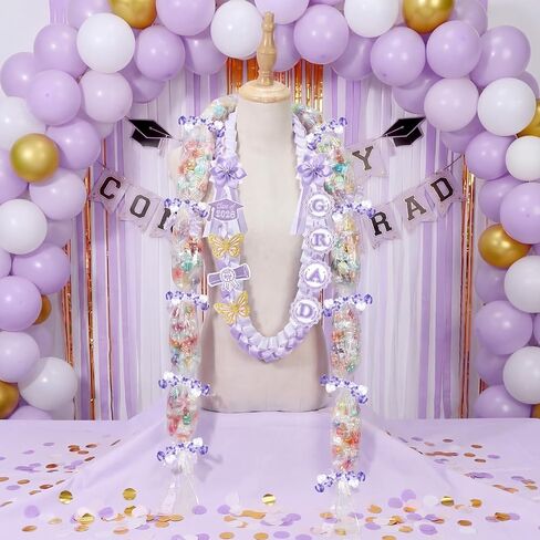Spakon 19 Pcs Graduation Leis 2026 Graduation Ribbon Candy Lei Kit Class of 2026 Grad Money Leis Ribbon Double Lei Necklace in Kuwait
