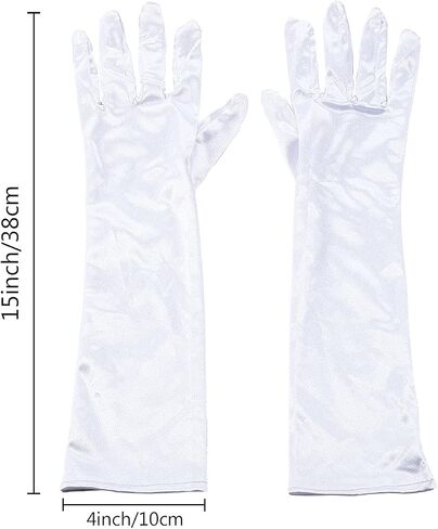 Acenai Long Stain Flapper Gloves Women's Elbow Length Black Opera Evening Party Wedding Gloves (White) in Kuwait