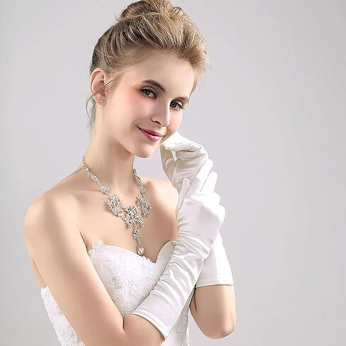 Acenai Long Stain Flapper Gloves Women's Elbow Length Black Opera Evening Party Wedding Gloves (White) in Kuwait