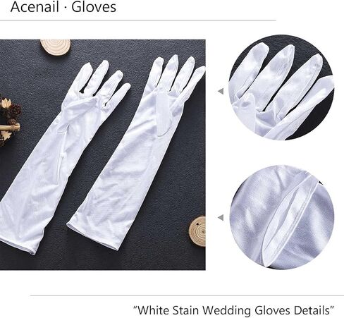 Acenai Long Stain Flapper Gloves Women's Elbow Length Black Opera Evening Party Wedding Gloves (White) in Kuwait
