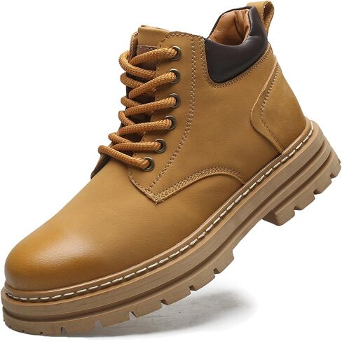 Lug Sole Combat Boots for Men's Leather Handmade Platform Chunky Heel Chukka Ankle Boots Casual Lace Up Non-Slip Outdoor wear-resistant Work Boots in Saudi Arabia