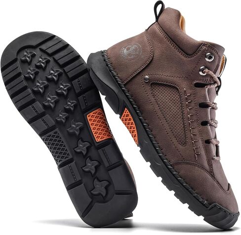 FLYLAND Men's Handmade Faux Leather Chukka Boots, Mid Top Lace-Up Casual Sneaker Boots, Non-Slip Rubber Outsole for Walking & Driving in Saudi Arabia