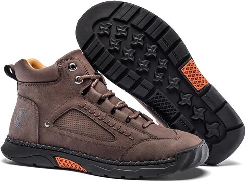 FLYLAND Men's Handmade Faux Leather Chukka Boots, Mid Top Lace-Up Casual Sneaker Boots, Non-Slip Rubber Outsole for Walking & Driving in Saudi Arabia