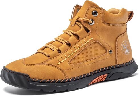 FLYLAND Men's Handmade Faux Leather Chukka Boots, Mid Top Lace-Up Casual Sneaker Boots, Non-Slip Rubber Outsole for Walking & Driving in Saudi Arabia