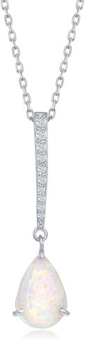 Created White Opal with Long Bar Cubic Zirconia Pear-Shaped Silver/14k Rose Gold Plated Sterling Silver Pendant 18’’ Necklace Jewelry for Women or Teens in Kuwait