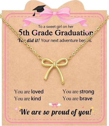 Eryuor You Did It! So Proud of Her, Cute Bow Necklace 5th 8th Grade Kindergarten Graduation Gifts for Girls in Saudi Arabia