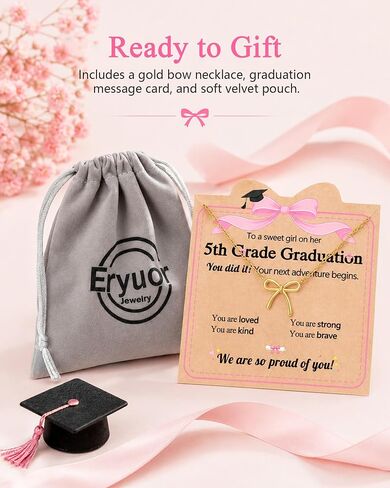 Eryuor You Did It! So Proud of Her, Cute Bow Necklace 5th 8th Grade Kindergarten Graduation Gifts for Girls in Saudi Arabia
