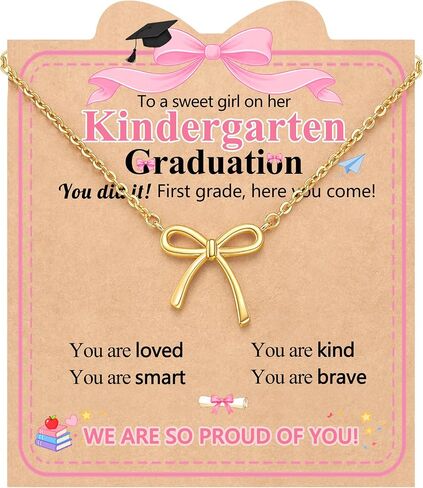 Eryuor You Did It! So Proud of Her, Cute Bow Necklace 5th 8th Grade Kindergarten Graduation Gifts for Girls in Saudi Arabia