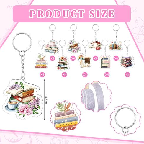 Namalu 36 Pcs Bookish Keychain Charms Acrylic Book Lover Keychain Gifts Bulk Book Club Gift for Women Teacher in Kuwait