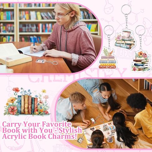Namalu 36 Pcs Bookish Keychain Charms Acrylic Book Lover Keychain Gifts Bulk Book Club Gift for Women Teacher in Kuwait
