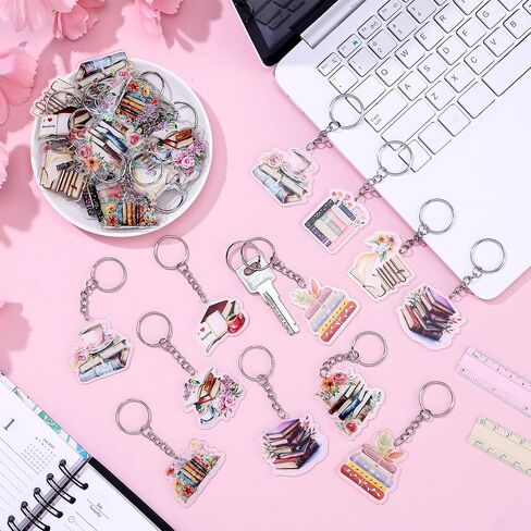 Namalu 36 Pcs Bookish Keychain Charms Acrylic Book Lover Keychain Gifts Bulk Book Club Gift for Women Teacher in Kuwait
