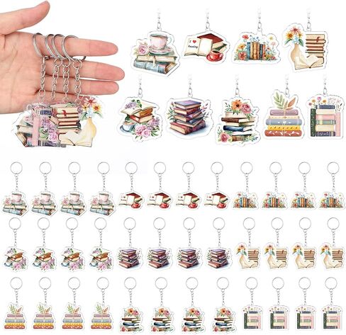 Namalu 36 Pcs Bookish Keychain Charms Acrylic Book Lover Keychain Gifts Bulk Book Club Gift for Women Teacher in Kuwait