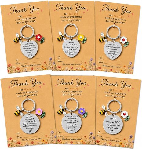 CRASHOT 6 Pcs Teacher Appreciation Keychain Gifts, Thank You For Helping Me Grow Gift, Flower Bee Charms for Preschool Kindergarten Daycare Music Dance Coach in Kuwait